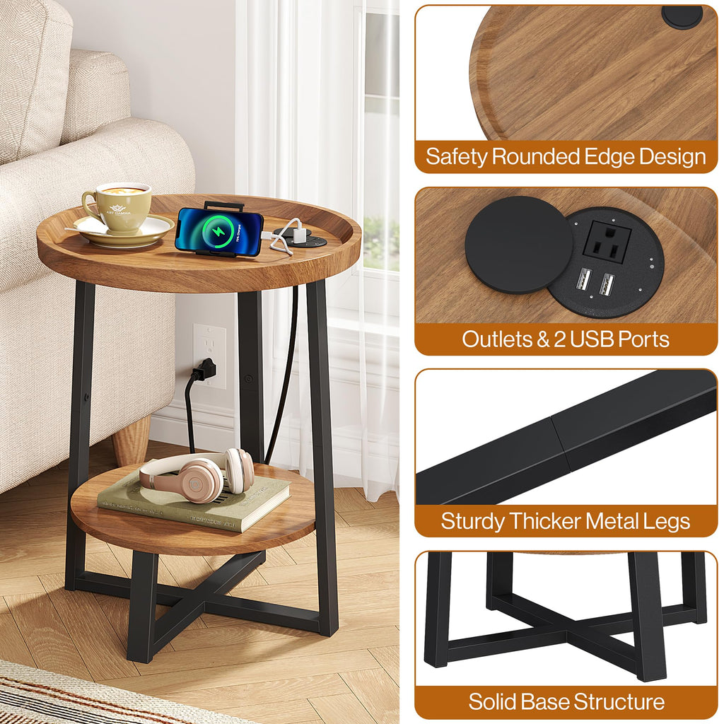 Round Side Table with Charging K926962