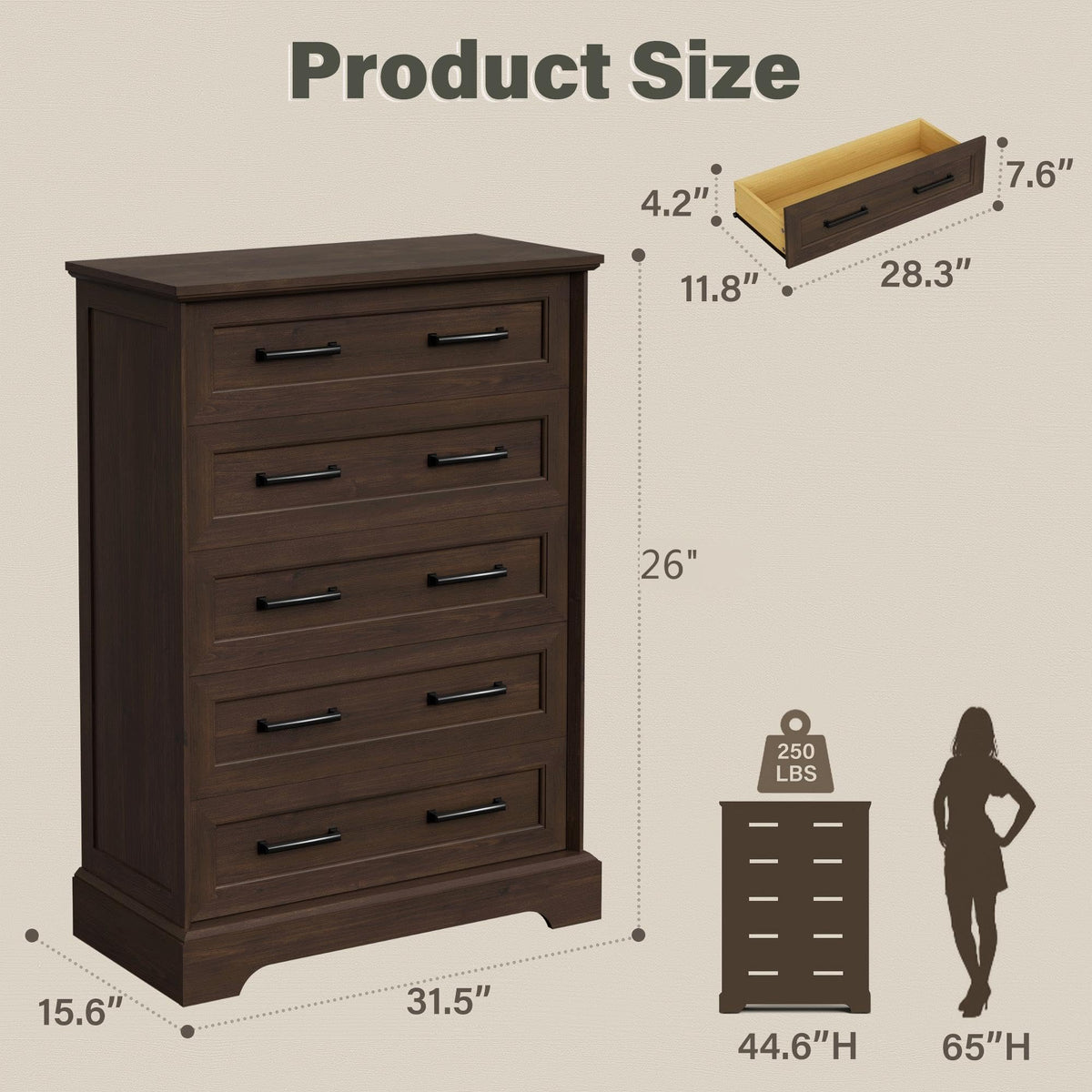 Brown 5 Drawer Dresser E66064