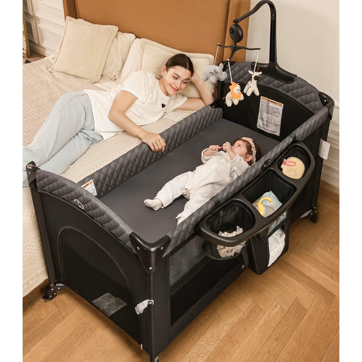 5-in-1 Baby Bassinet with Playard Mode & Changing Table, Black Q769