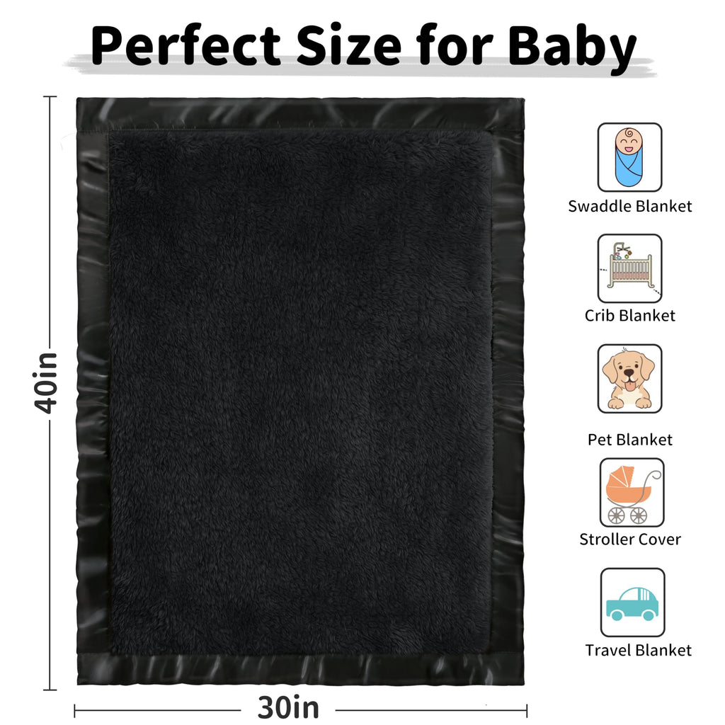 Fleece Baby Blanket with Satin Trim Black 30''x40'' Z105987