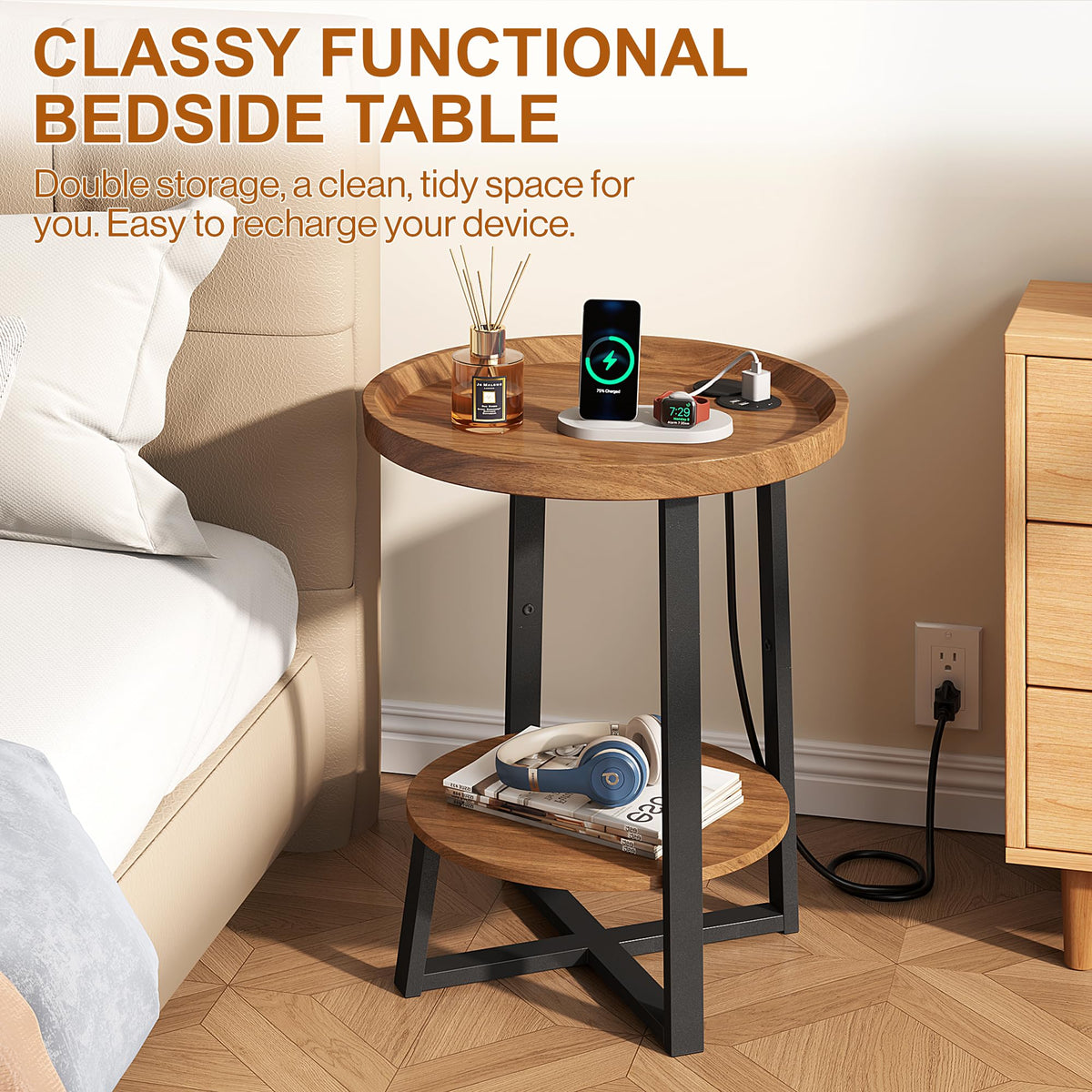 Round Side Table with Charging K926962