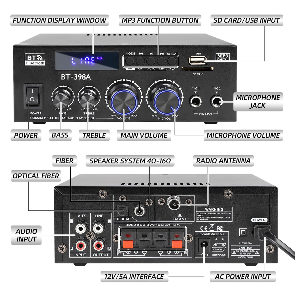 Bluetooth 5.0 Stereo Receivers, 2 Channel 450W Home Amplifier L150628