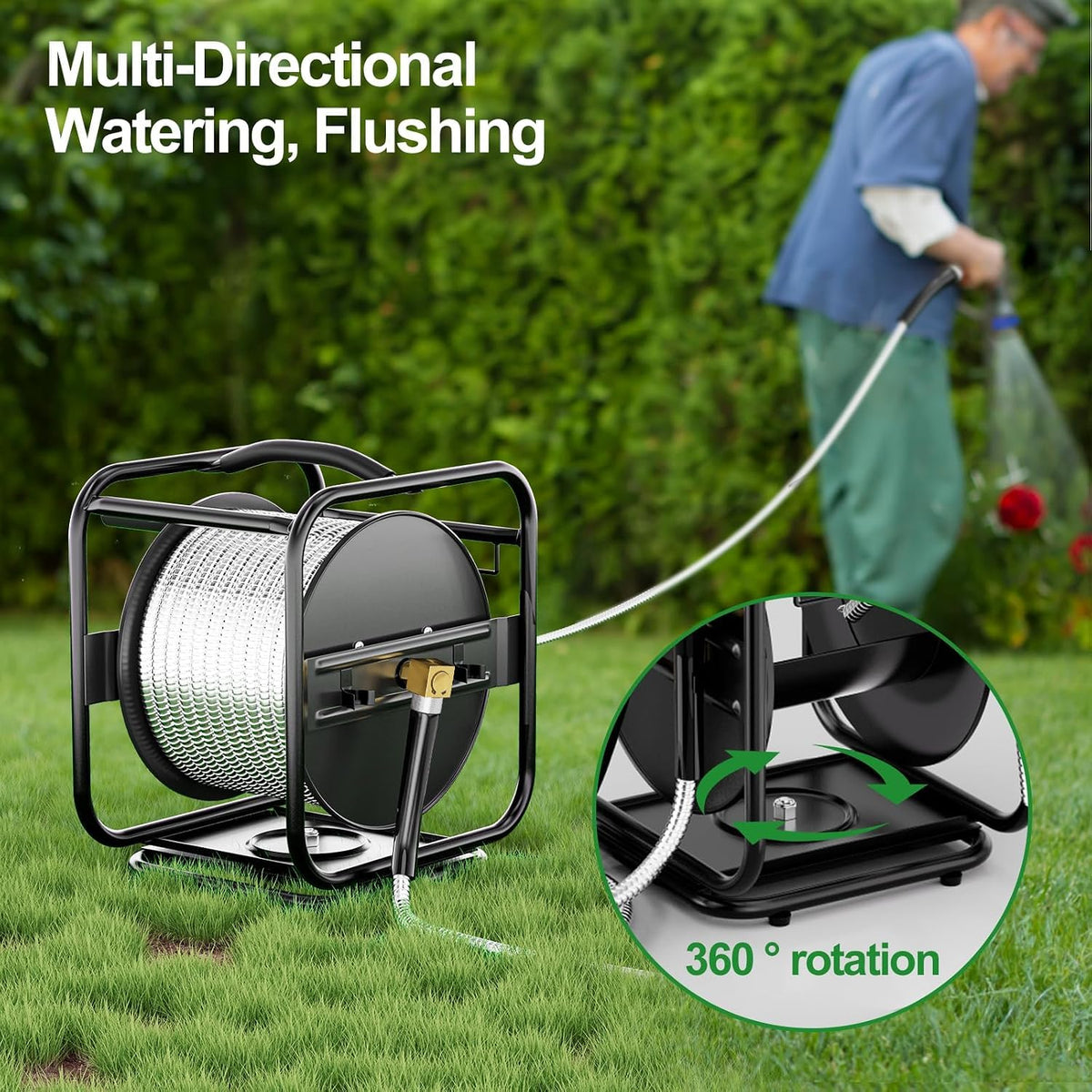 Garden Hose Reel With 100Ft Metal Water Pipe O9059