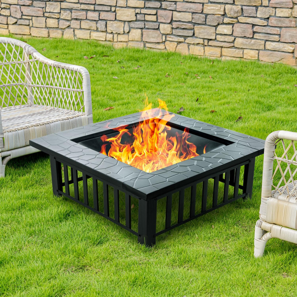 32 inch Square Outdoor Fire Pit Table with Spark Screen R104