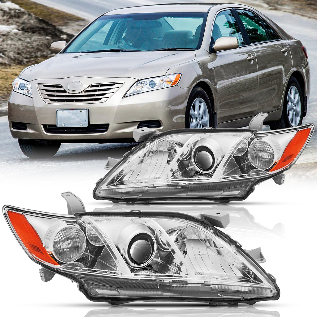 Headlights Assembly Pair Chrome Housing Amber Reflector P905