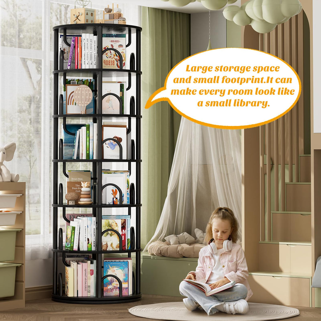 6 Tier Rotating Bookshelf Tower Black Z286582