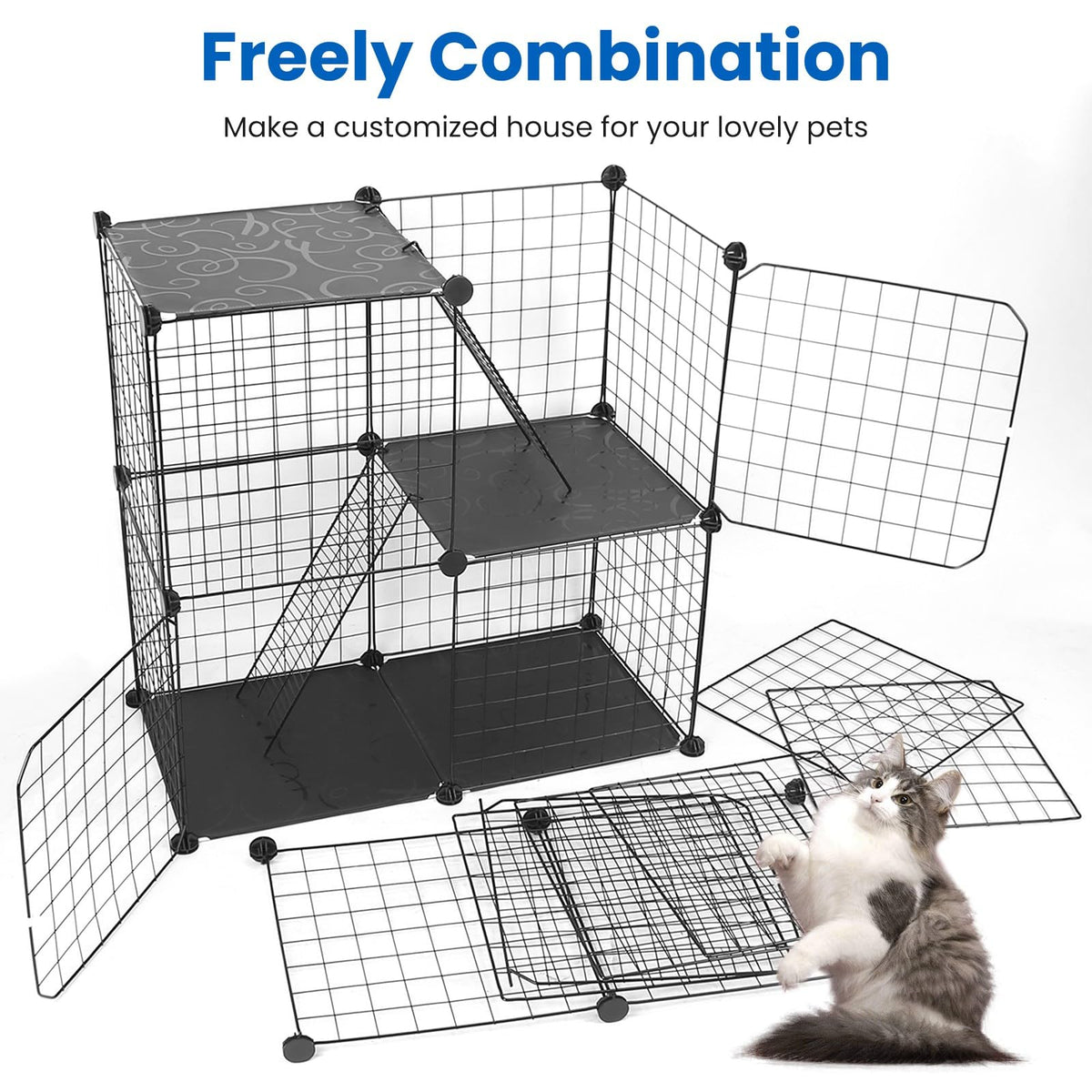 3 Tier Metal Cat Playpen Cage with 3 Doors 2 Ladders Y717046