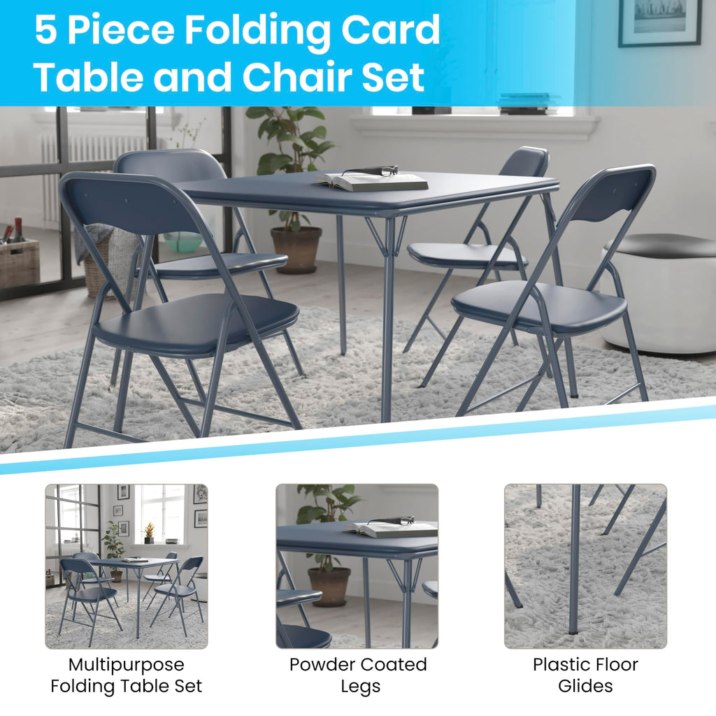 Navy Square Folding Card Table and Chairs Set G1893
