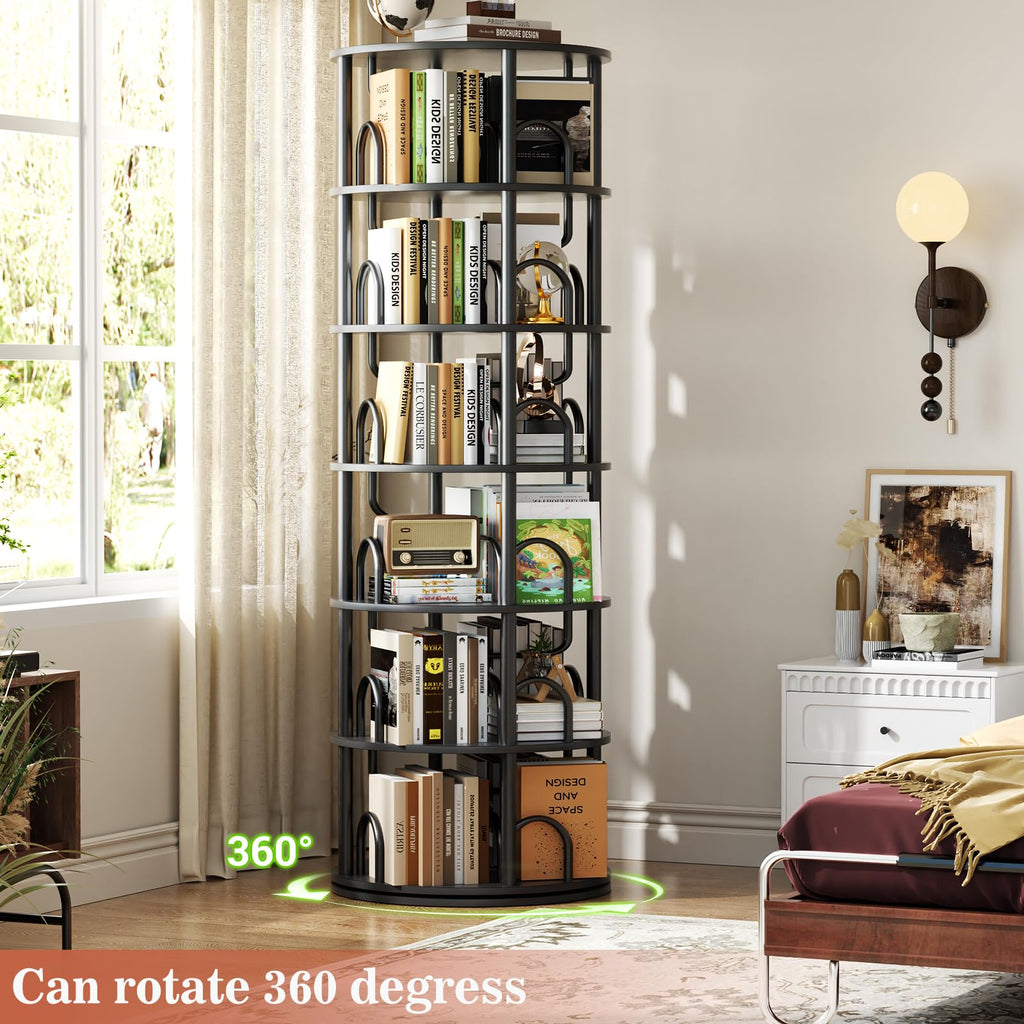 6 Tier Rotating Bookshelf Tower Black Z286582