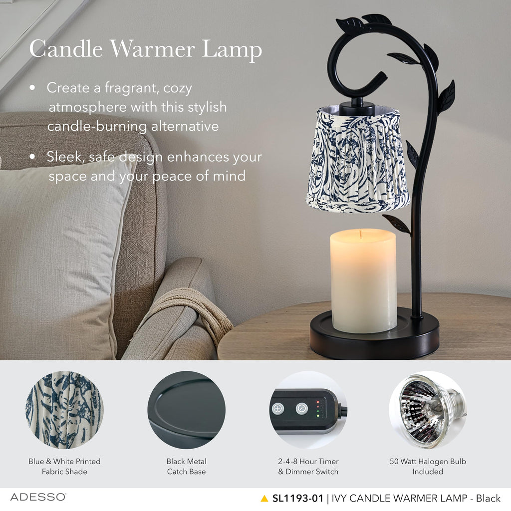 Black & White Printed Shade Dimmable Candle Warmer Lamp W64347