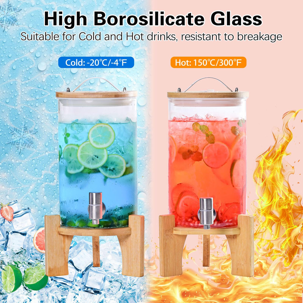1.2 Gallon Glass Drink Dispenser with Stand and Spigot, 2 Pack E848