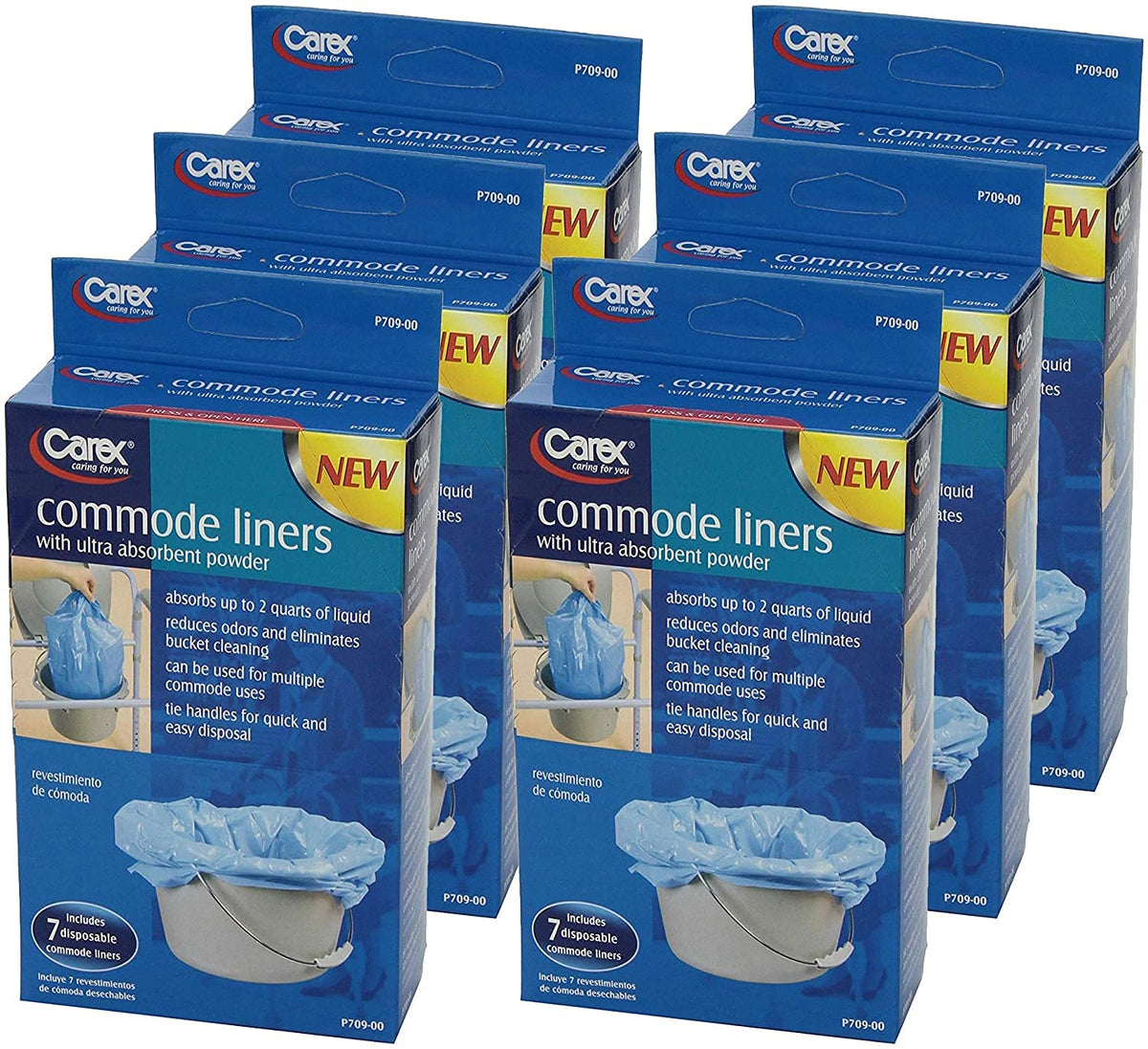Commode Liners with Absorbent Powder, 7 Count (Pack of 6) V415