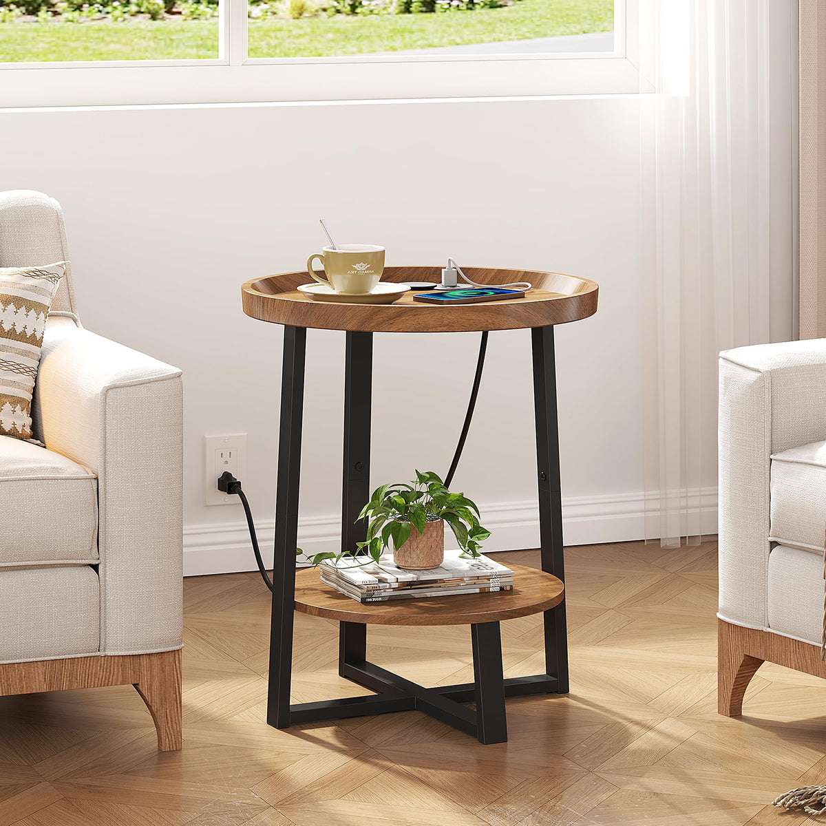 Round Side Table with Charging K926962