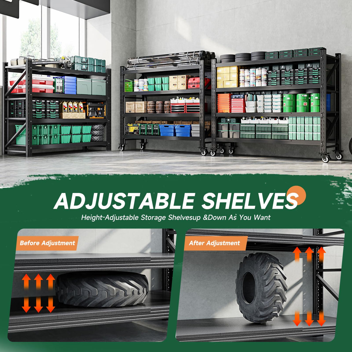 Heavy Duty 4 Tier Metal Storage Shelves with Wheels T435