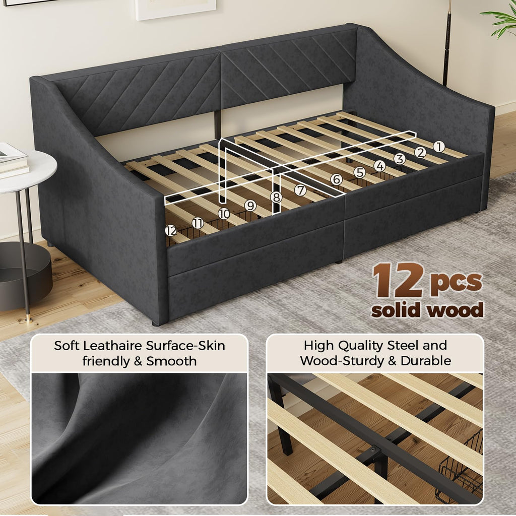 Twin Size Upholstered Daybed with 2 Storage Drawers Y4764