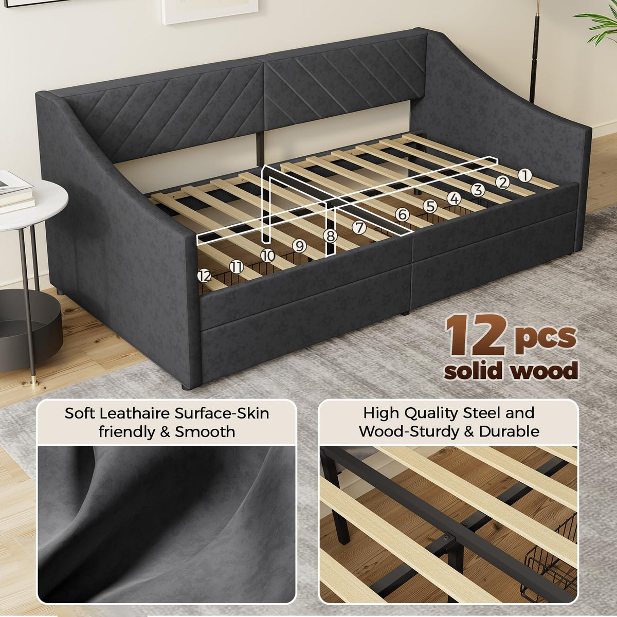 Twin Size Upholstered Daybed with 2 Storage Drawers Y4764