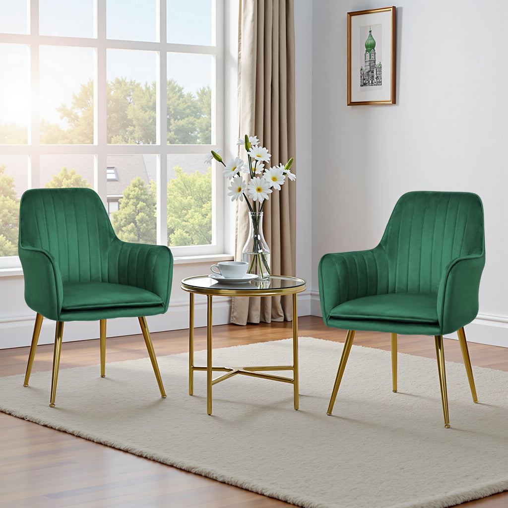 Set of 2 Green Velvet Upholstered Dining Chairs with Metal Legs Y849904