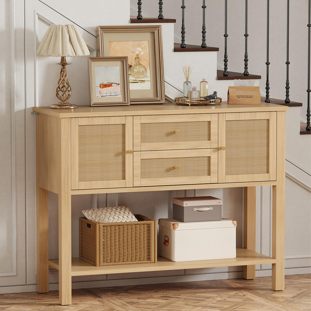 Rattan Console Table with 2 Doors & 2 Drawers T11446
