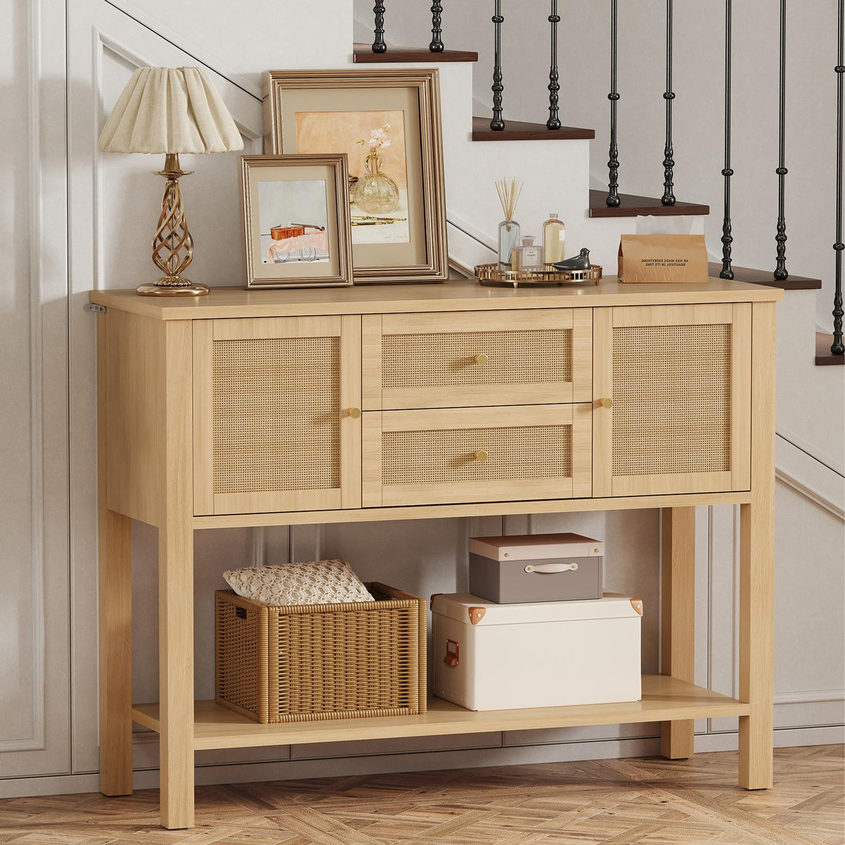 Rattan Console Table with 2 Doors & 2 Drawers T11446