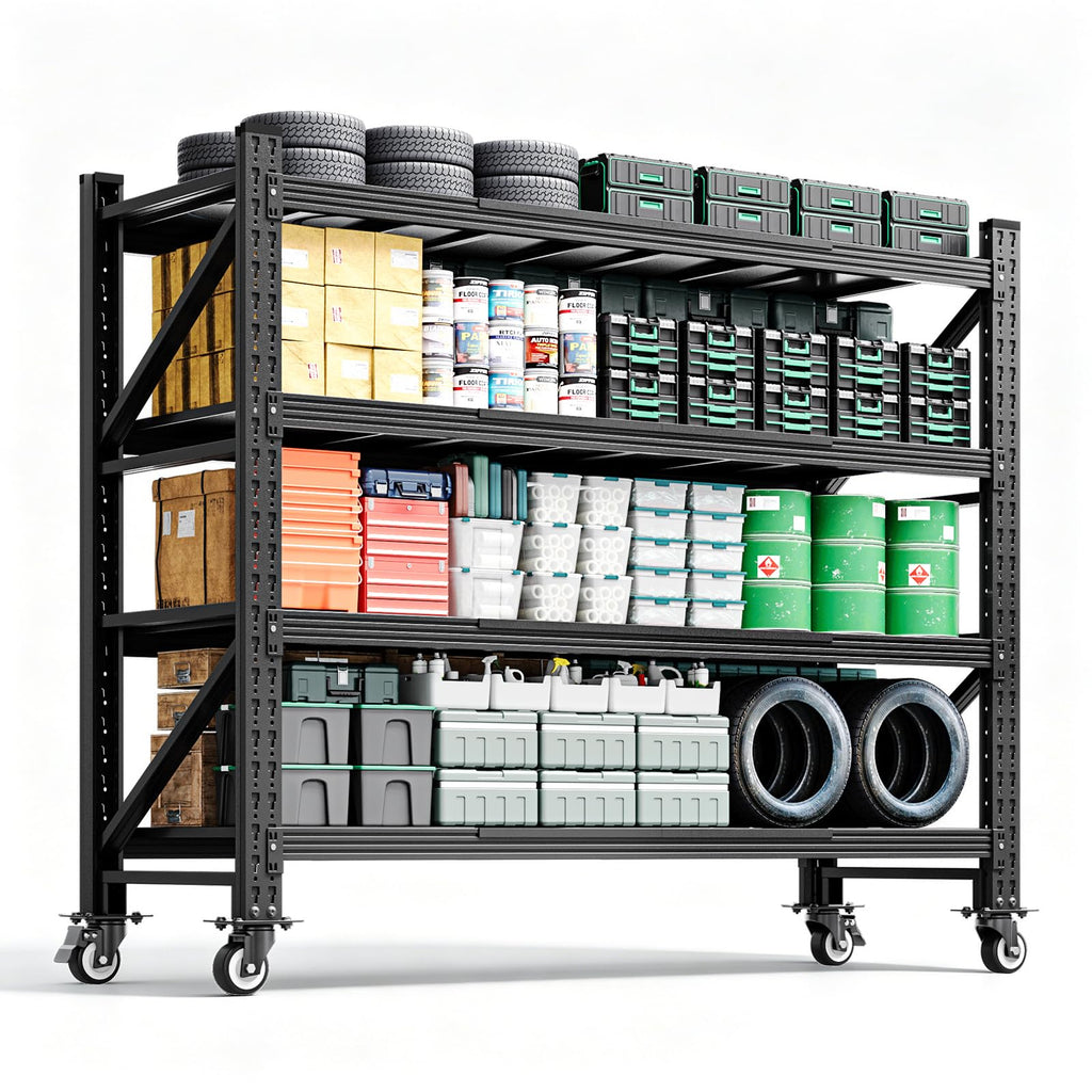 Heavy Duty 4 Tier Metal Storage Shelves with Wheels T435