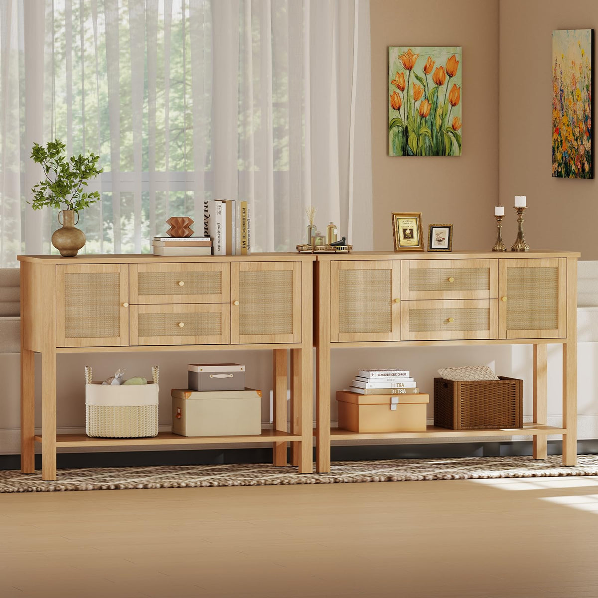 Rattan Console Table with 2 Doors & 2 Drawers T11446