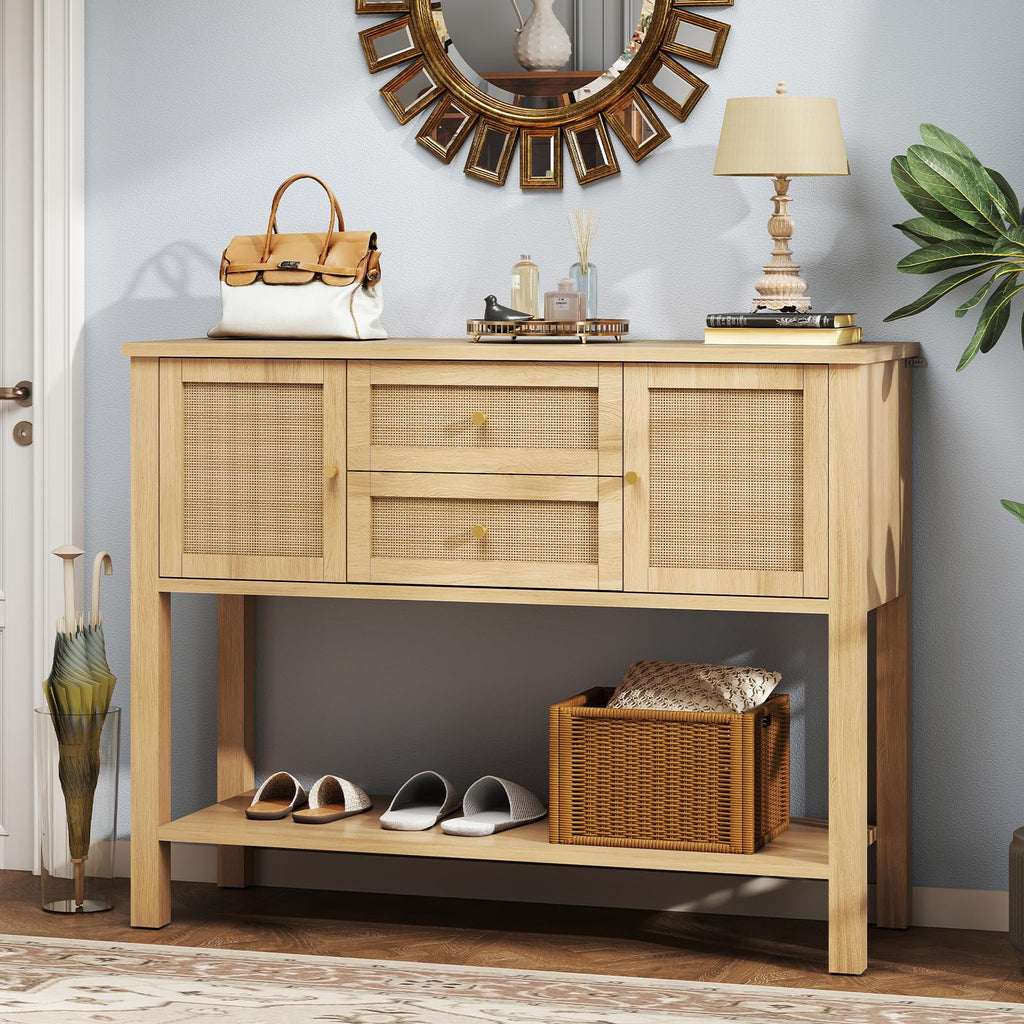 Rattan Console Table with 2 Doors & 2 Drawers T11446