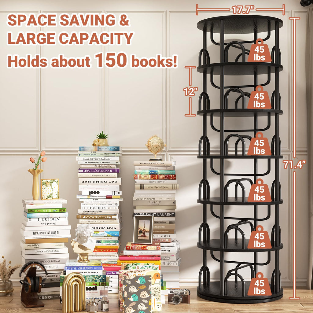 6 Tier Rotating Bookshelf Tower Black Z286582