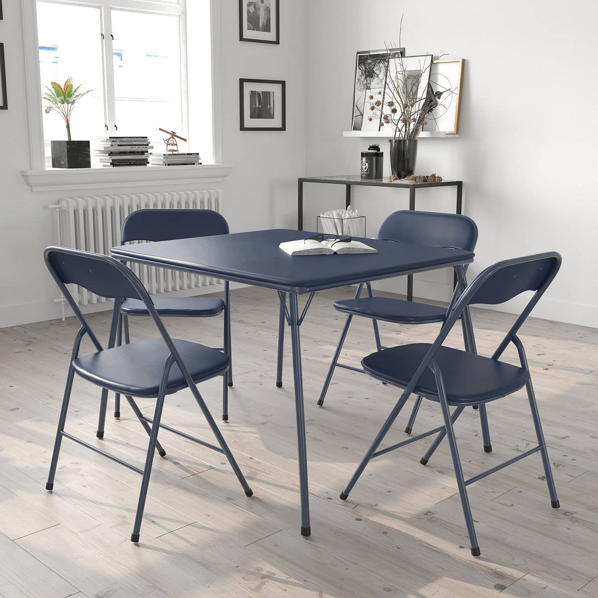 Navy Square Folding Card Table and Chairs Set G1893