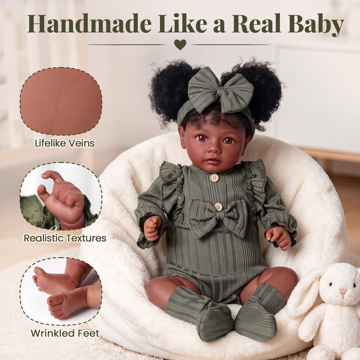 20 Inch Black Lifelike Baby Girl Doll O461047