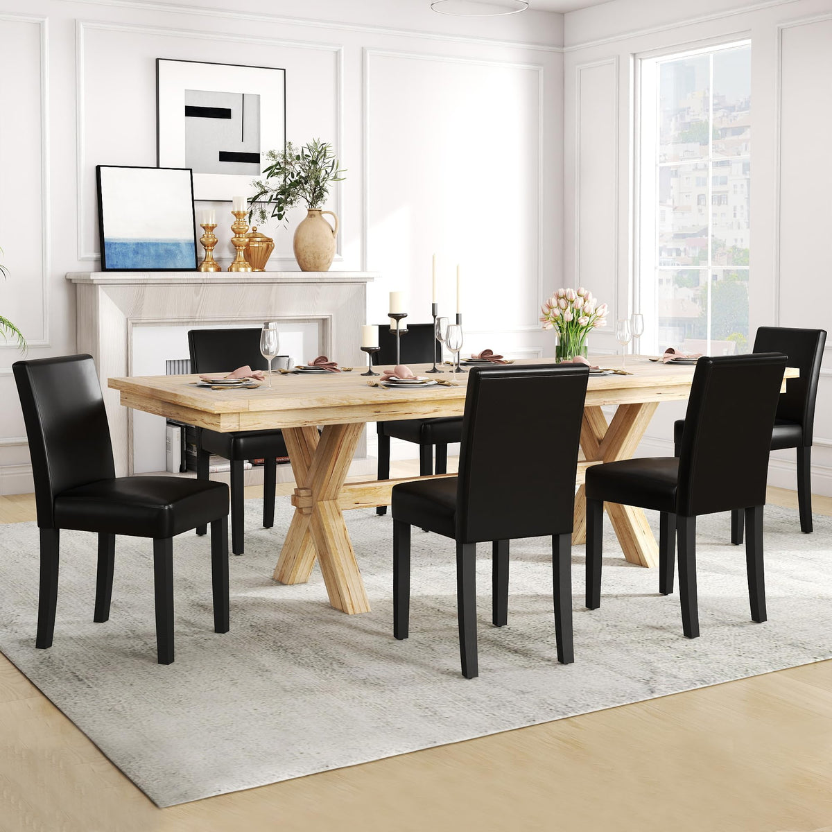 Black PU Leather Upholstered Dining Chairs Set of 6 G106471