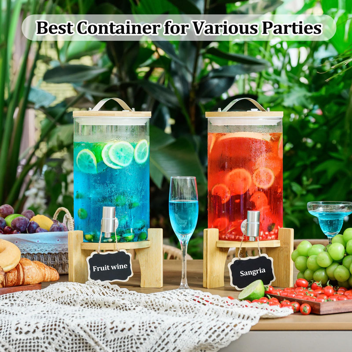 1.2 Gallon Glass Drink Dispenser with Stand and Spigot, 2 Pack E848