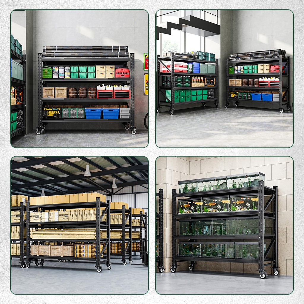 Heavy Duty 4 Tier Metal Storage Shelves with Wheels T435