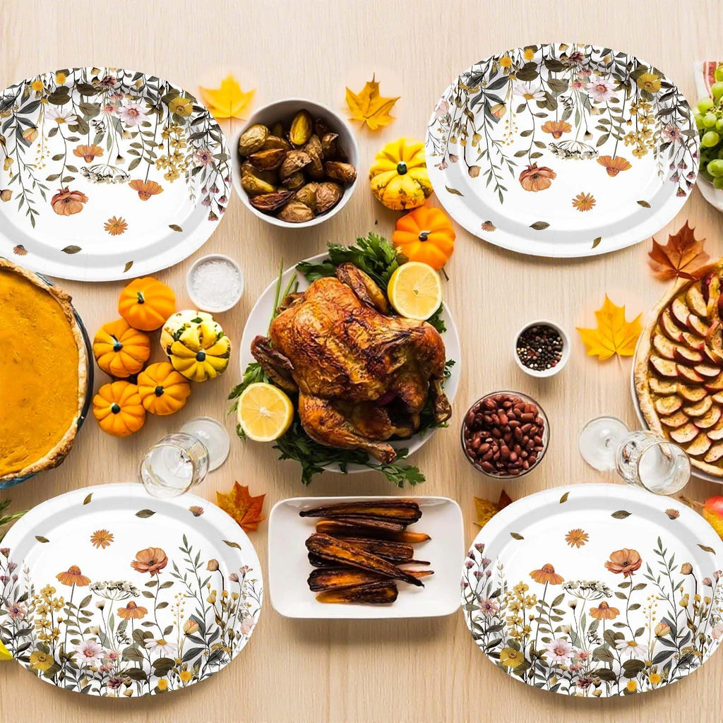 50Pcs Fall Oval Paper Plates 10" x 12" Heavy Duty Disposable Platters Q812