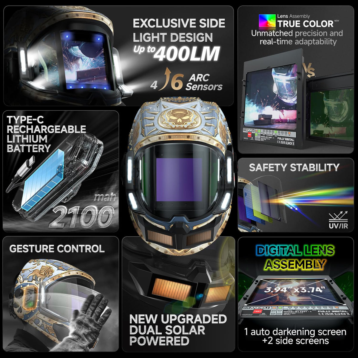 Auto Darkening Welding Helmet with Light J41803