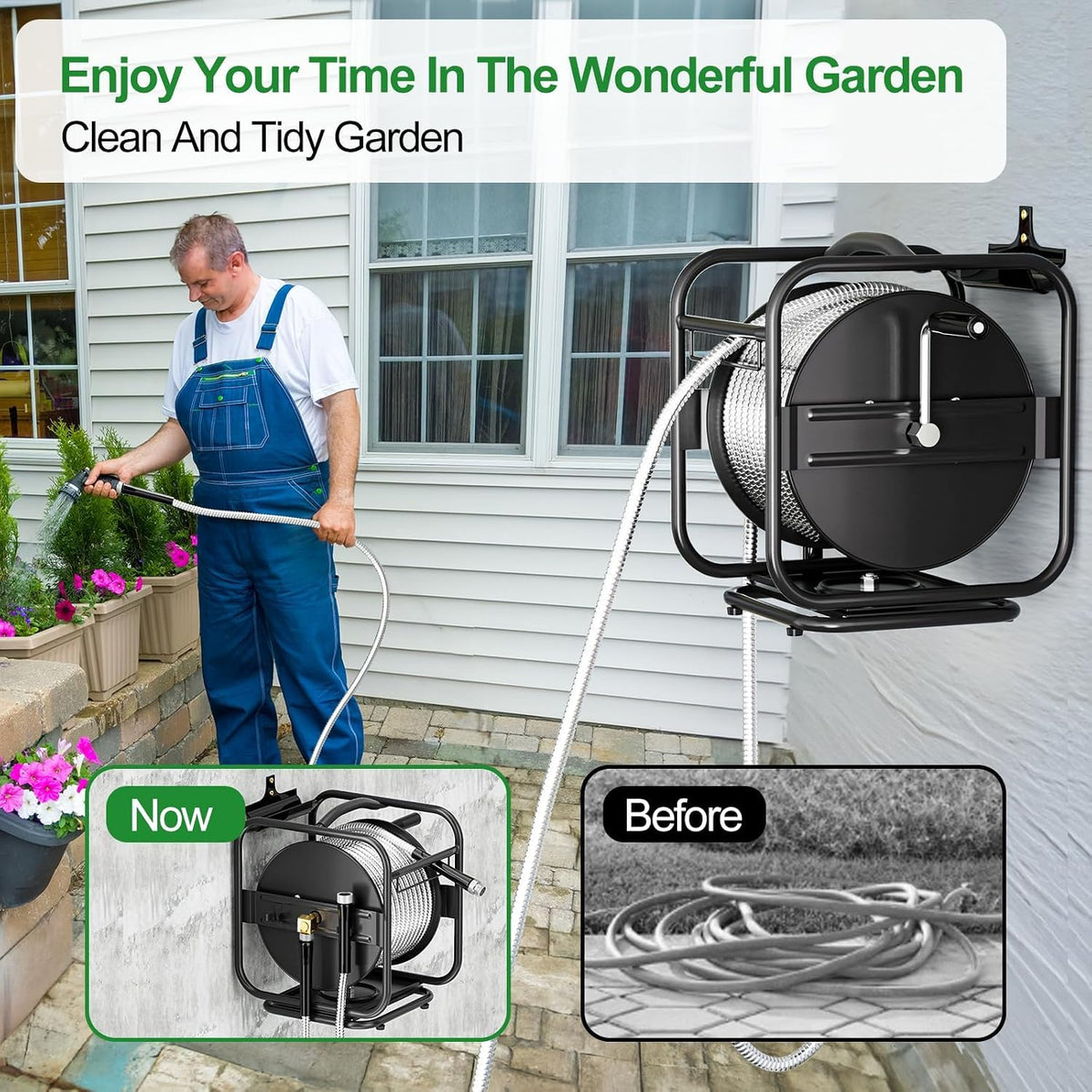 Garden Hose Reel With 100Ft Metal Water Pipe O9059