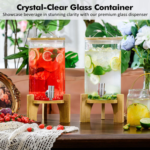 1.2 Gallon Glass Drink Dispenser with Stand and Spigot, 2 Pack E848