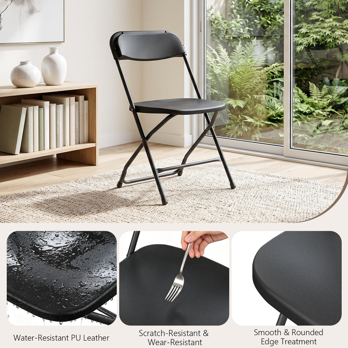 10 Pack Lightweight Stackable Plastic Folding Chairs with Steel Frame C44896