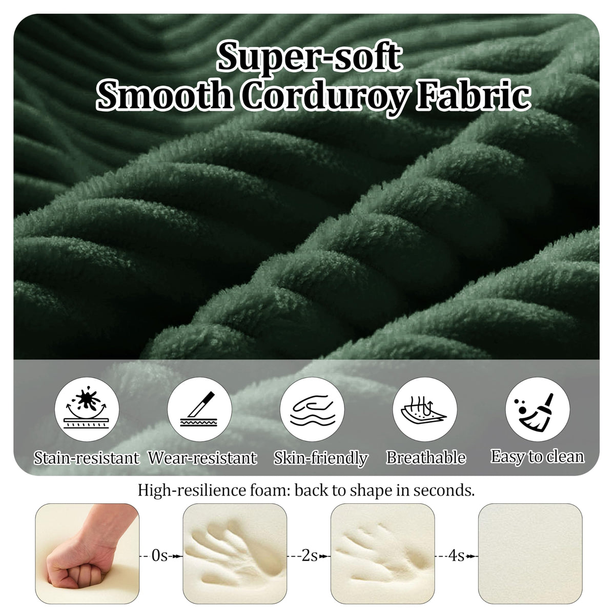Green Corduroy Convertible Sofa Bed with 2 Pillows W79545