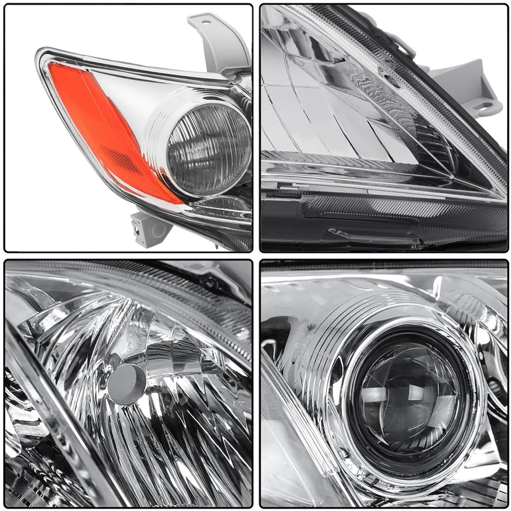 Headlights Assembly Pair Chrome Housing Amber Reflector P905