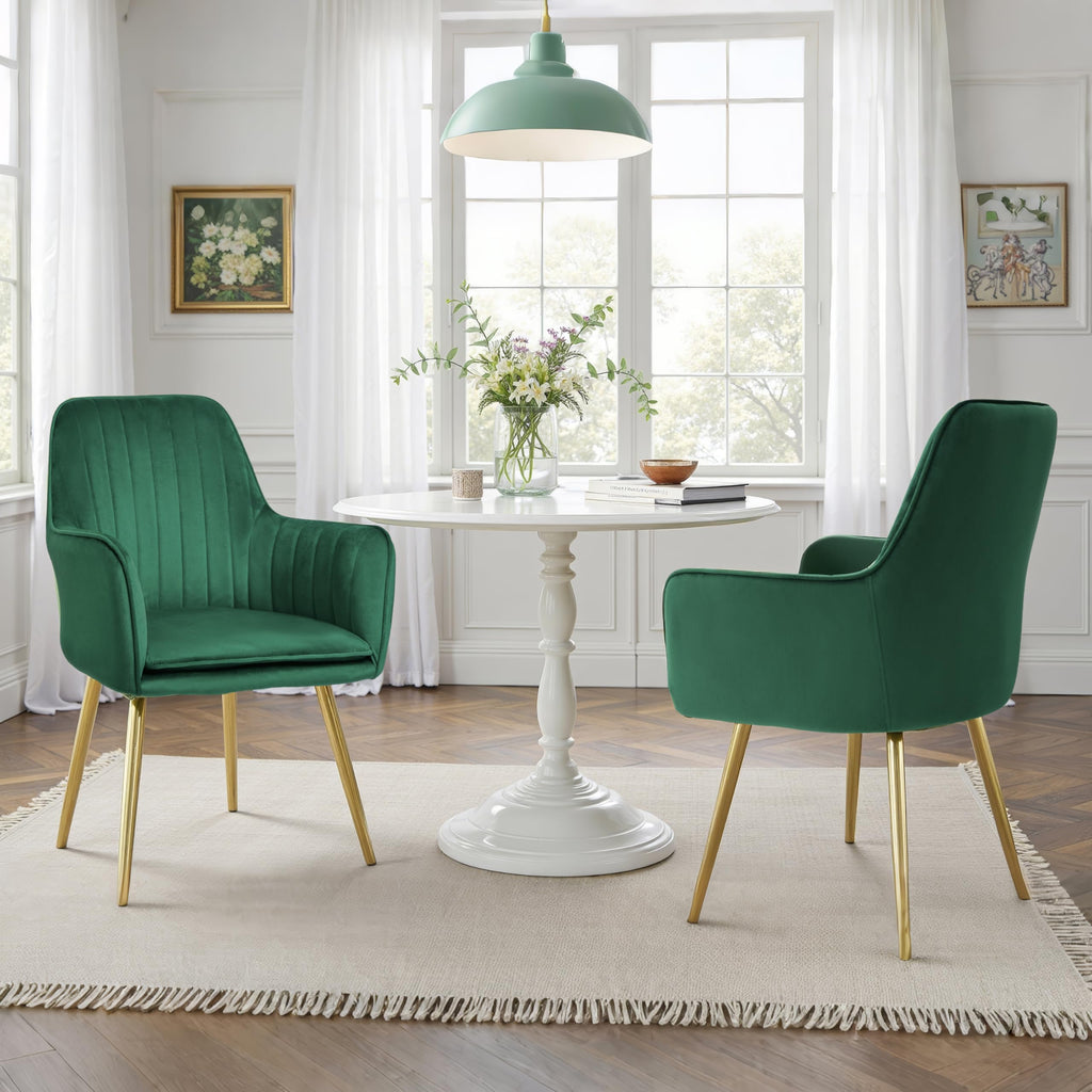 Set of 2 Green Velvet Upholstered Dining Chairs with Metal Legs Y849904