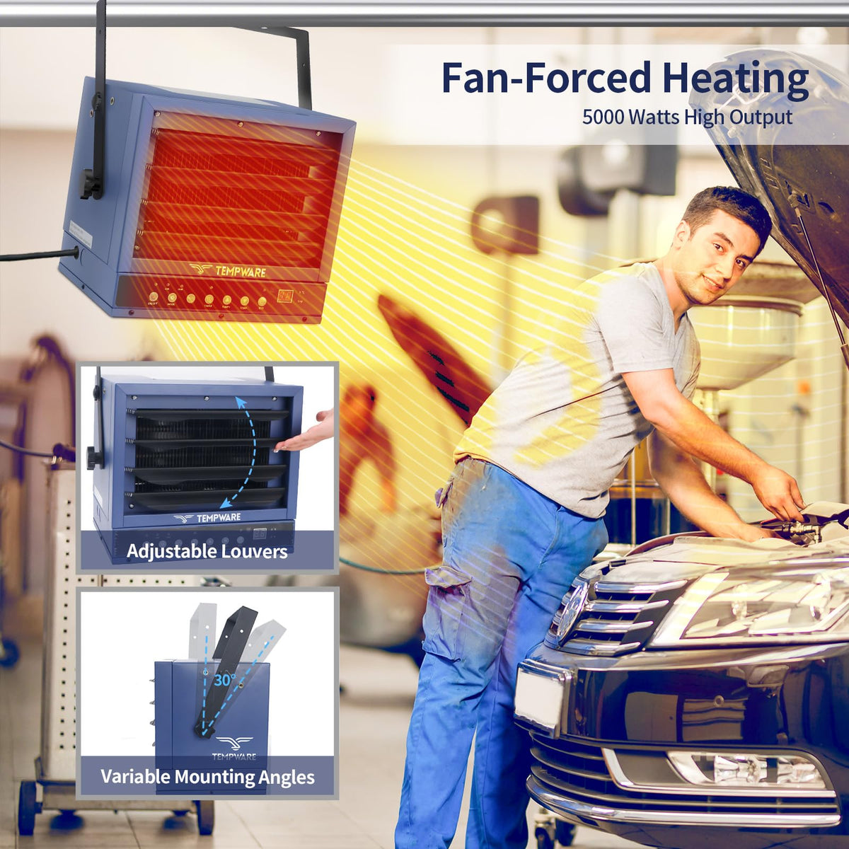 20 Inch High Velocity Floor Fan and 5000W Electric Garage Heater S43801