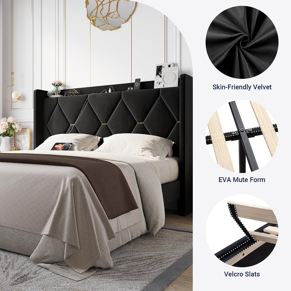 Queen Bed Frame with Storage Headboard J143120