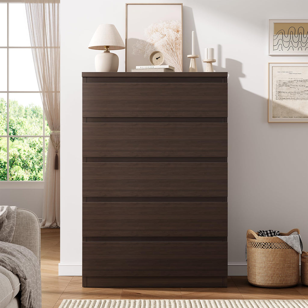 Brown 5 Drawer Wood Dresser J762