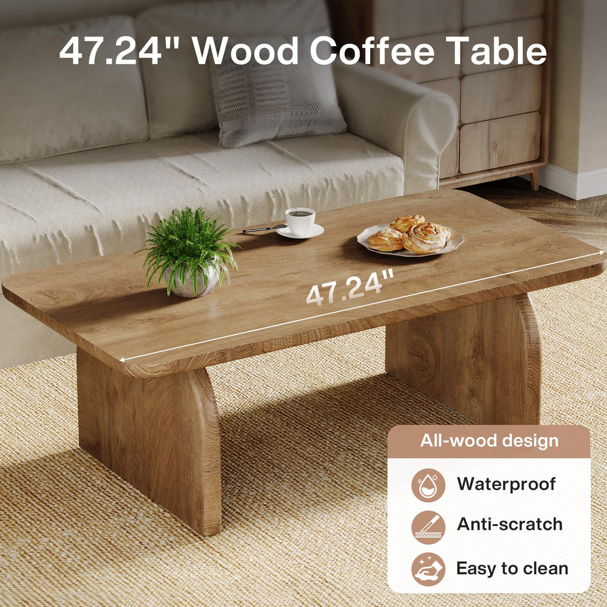 47-Inch Natural Brown Wood Coffee Table G627