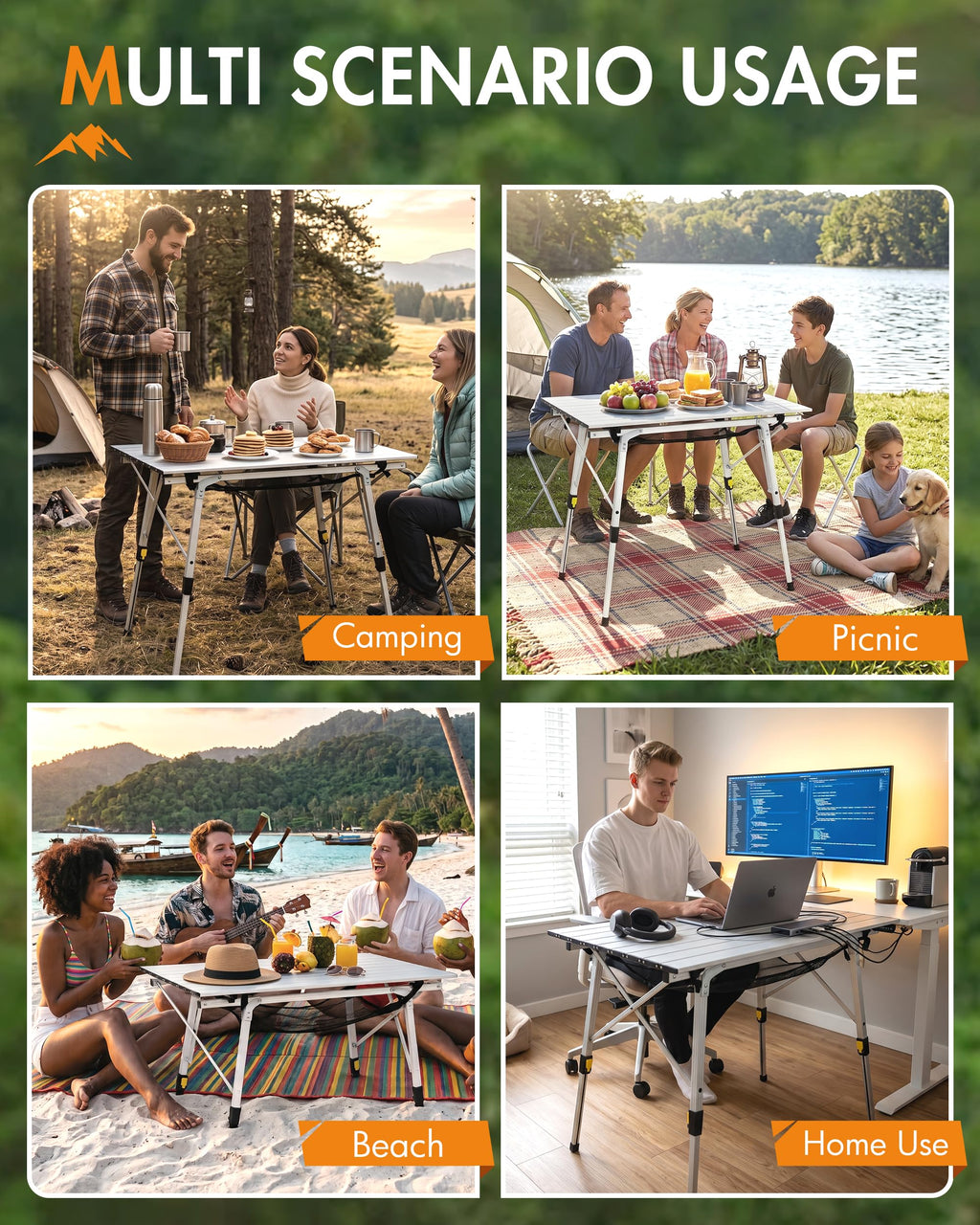 Folding Portable Camping Table with Adjustable Height Aluminum Roll Up Top B49761