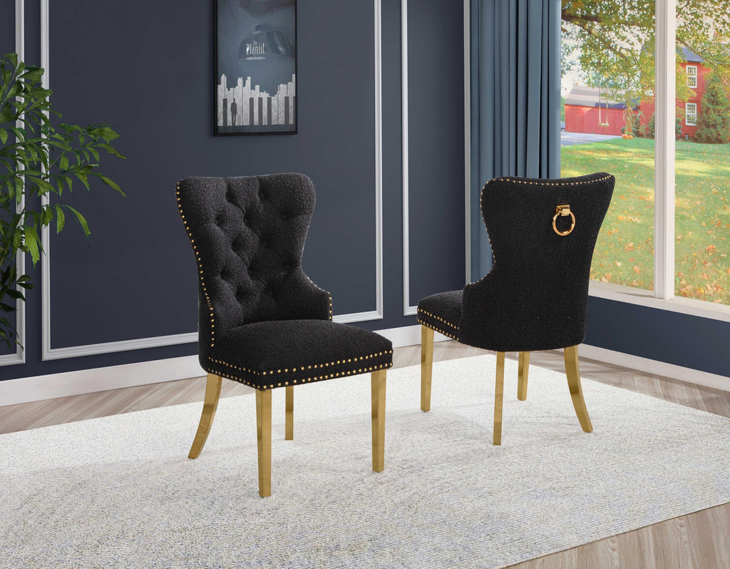 Black Boucle Upholstered Dining Chairs Set of 2 C1716