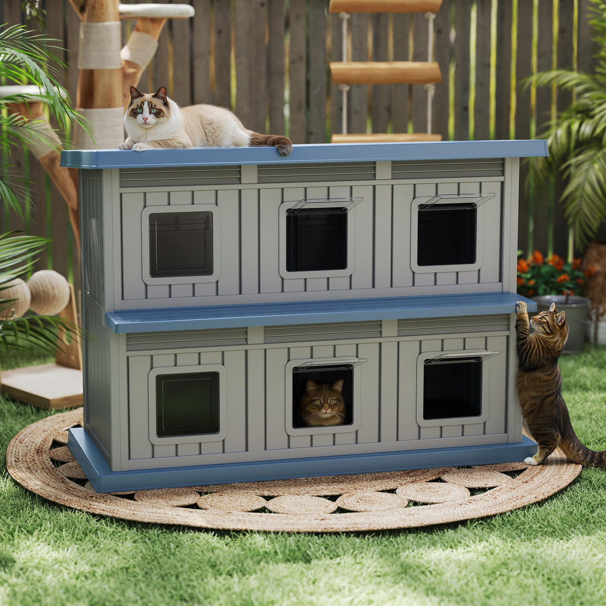 Resin Double-Decker Outdoor Cat House L4980