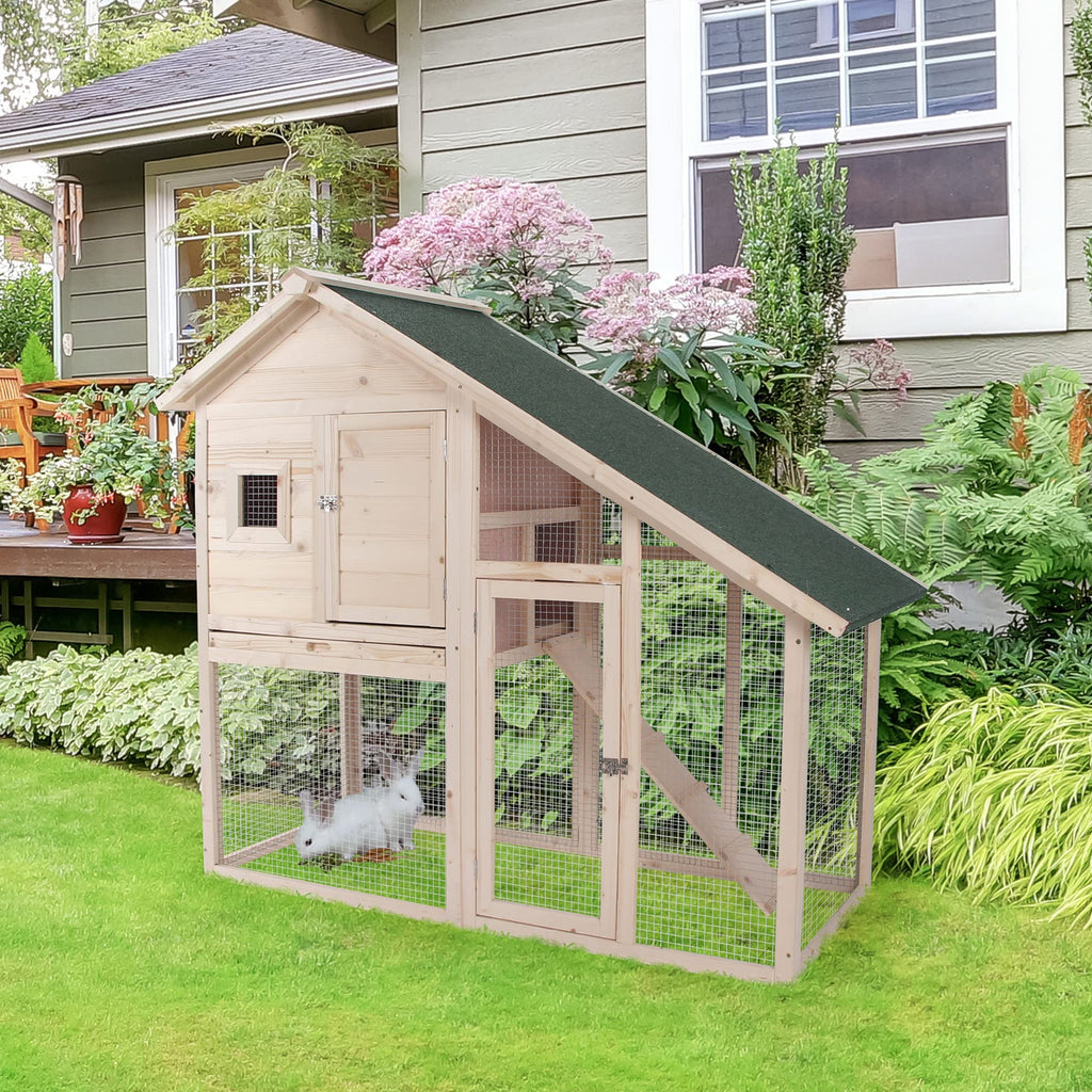 55" 2-Tier Wooden Rabbit Hutch with Ramp N221208