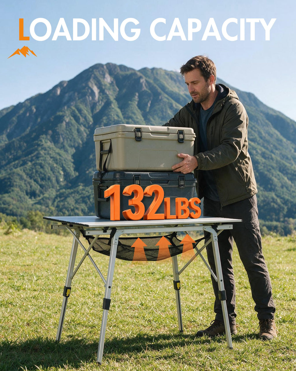 Folding Portable Camping Table with Adjustable Height Aluminum Roll Up Top B49761