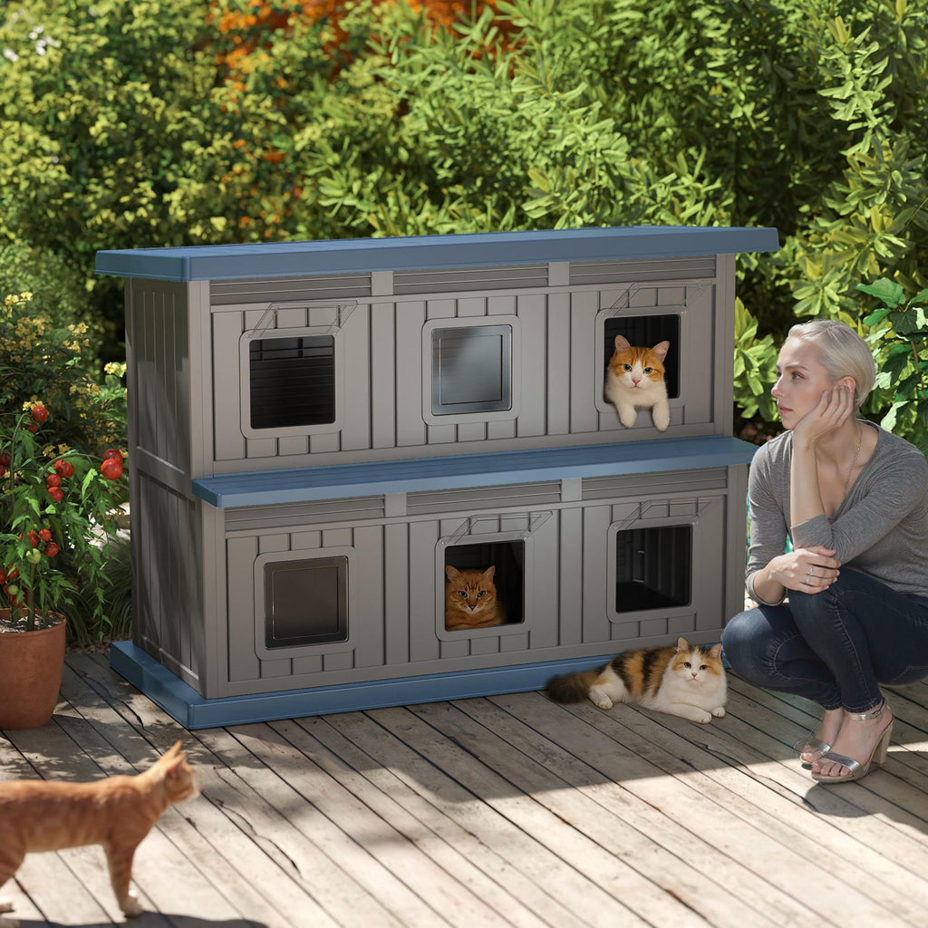 Resin Double-Decker Outdoor Cat House L4980